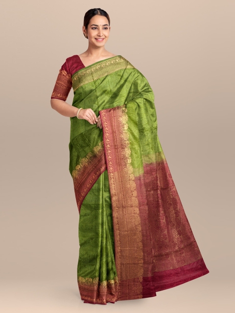 

KLM Fashion Mall Green & Magenta Linen Blend Colourblocked Saree