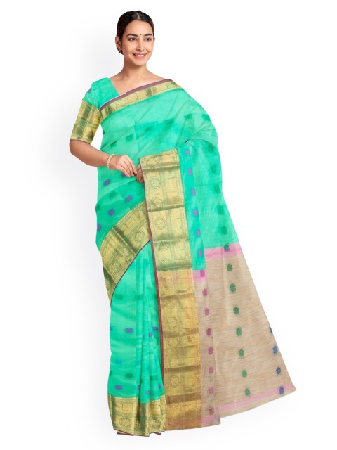 

KLM Fashion Mall Green & Gold-Coloured Silk Blend Woven Design Saree