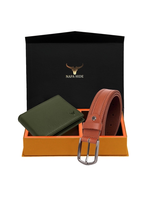 NAPA HIDE Men RFID Protected Genuine High Quality Leather Wallet & Belt Accessory Gift Set, Tan