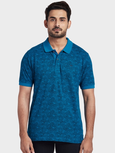 

ColorPlus Men Blue Printed Polo Collar Pure Cotton T-shirt