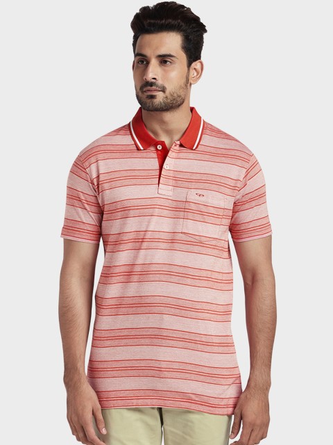 

ColorPlus Men Red Striped Polo Collar T-shirt