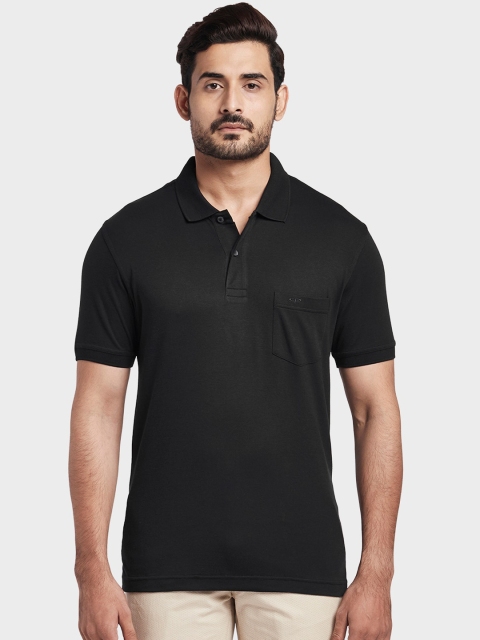 

ColorPlus Men Black Solid Polo Collar T-shirt