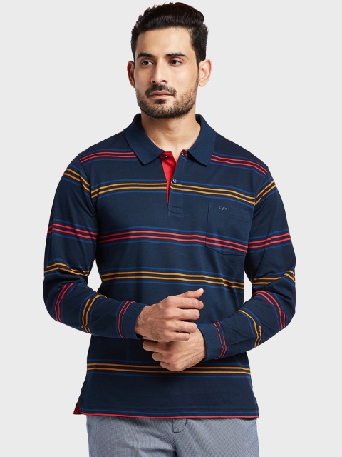 

ColorPlus Men Navy Blue & Red Striped Polo Collar T-shirt
