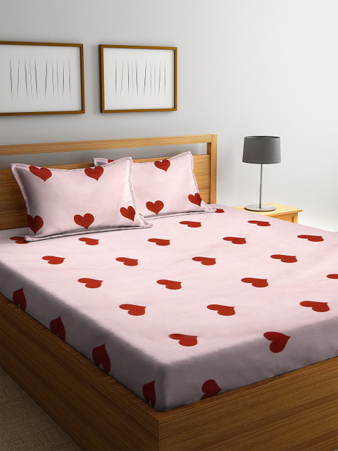 

NEUDIS Pink & Red Printed 180 TC Double Bedsheet with 2 Pillow Covers