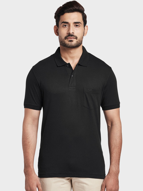 

ColorPlus Men Black Solid Polo Collar T-shirt