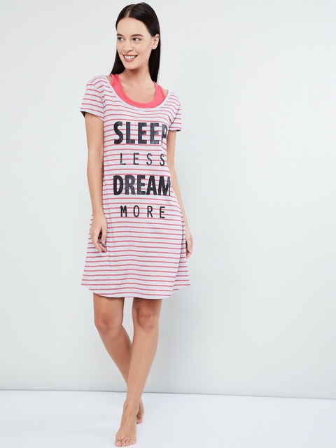 

max Women Grey Melange Striped Sleep Shirt