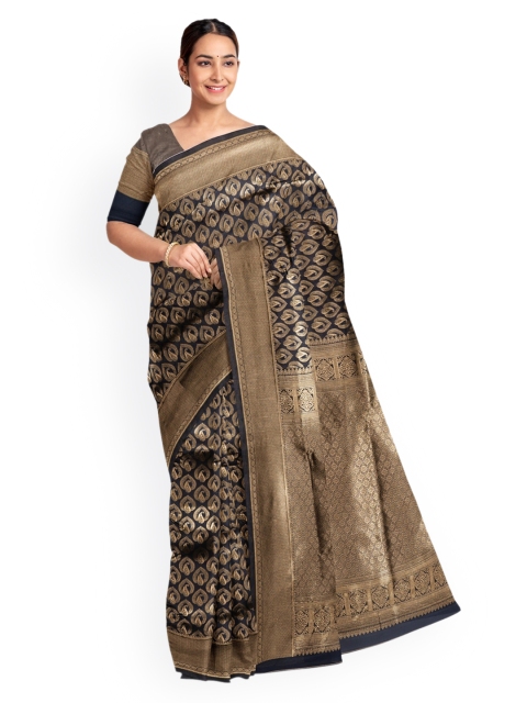 

KLM Fashion Mall Grey & Gold-Toned Linen Blend Printed Saree