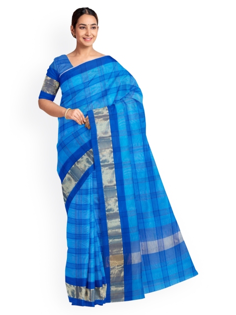 

KLM Fashion Mall Blue Checked Art Silk Saree