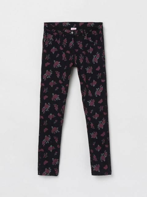 

max Girls Navy Blue & Brown Regular Fit Printed Regular Trousers
