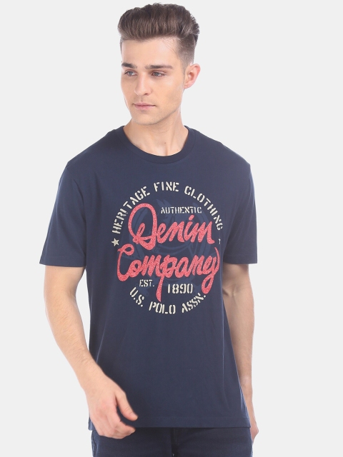 

U.S. Polo Assn. Denim Co. Men Blue Printed Round Neck Cotton Pure Cotton T-shirt