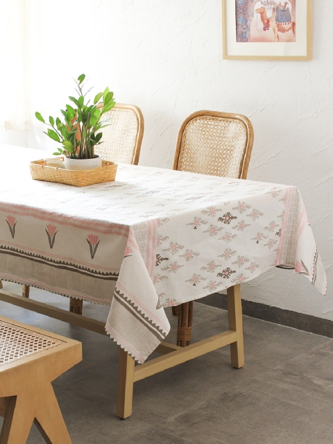 

House This Pink & Beige Floral Printed Table Cover