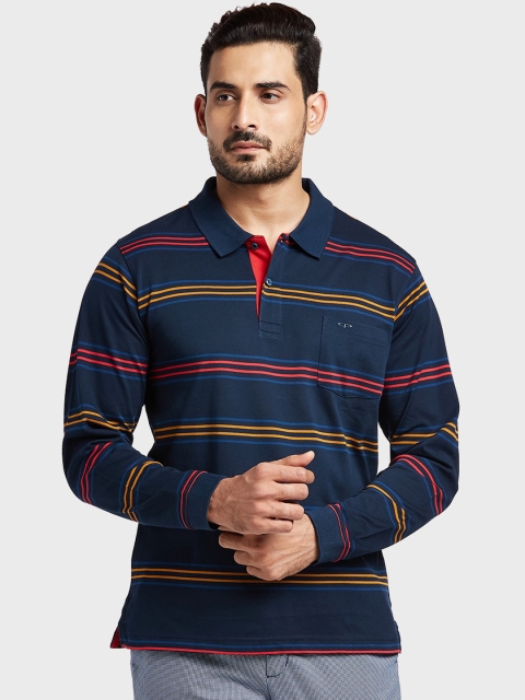 

ColorPlus Men Blue Striped Polo Collar T-shirt