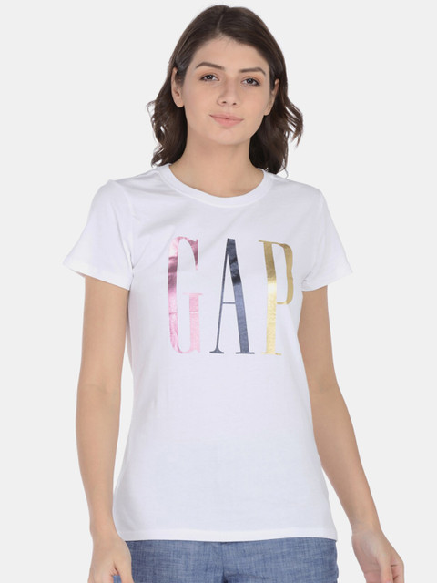 

GAP Women White Printed Round Neck T-shirt