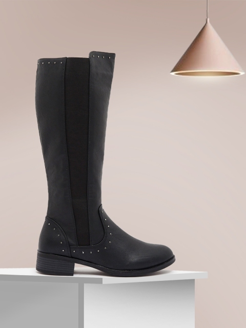 

shoexpress Women Black Solid PU High-Top Boots