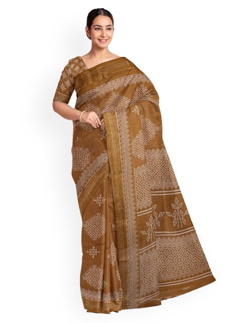 

KLM Fashion Mall Brown Printed Saree