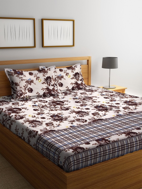 

NEUDIS Beige & Brown Floral 180 TC 1 King Bedsheet With 2 Pillow Covers