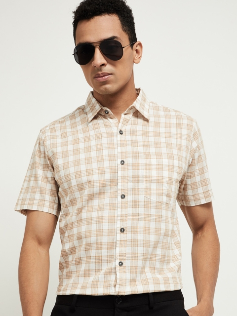 

max Men White Slim Fit Checked Casual Shirt