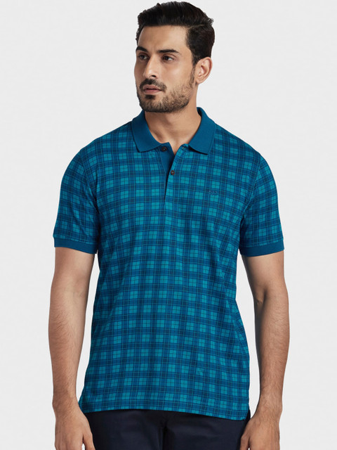 

ColorPlus Men Blue Striped Polo Collar T-shirt