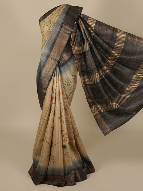 

Pothys Beige & Grey Jute Silk Printed Saree