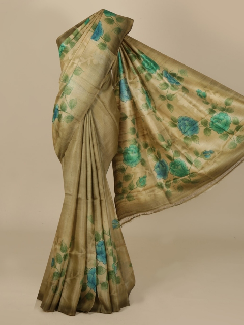 

Pothys Beige Jute Silk Printed Tussar Saree