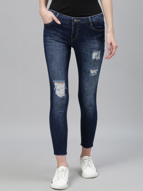 

ZHEIA Women Navy Blue Skinny Fit Mid-Rise Mildly Distressed Jeans
