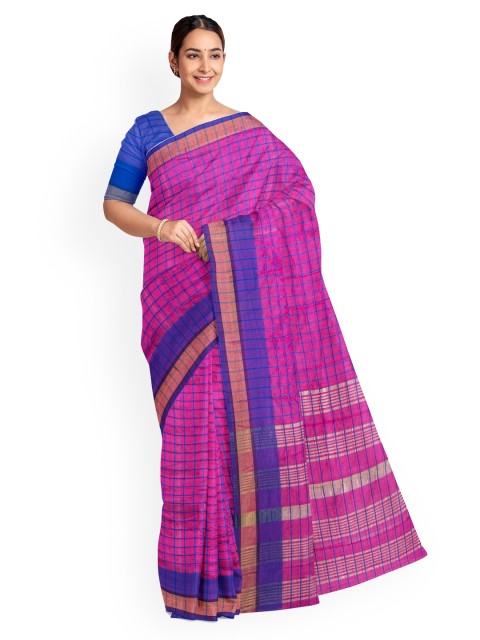

KLM Fashion Mall Pink Checked Silk Blend Saree