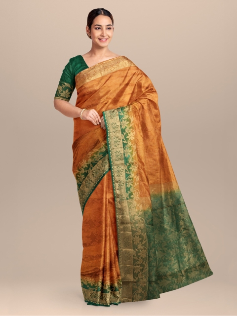 

KLM Fashion Mall Mustard & Green Linen Blend Printed Saree