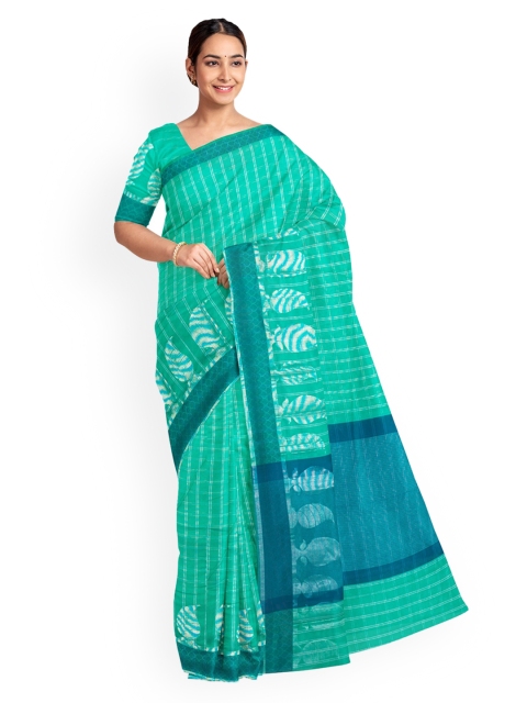 KLM Fashion Mall Green Checked Saree