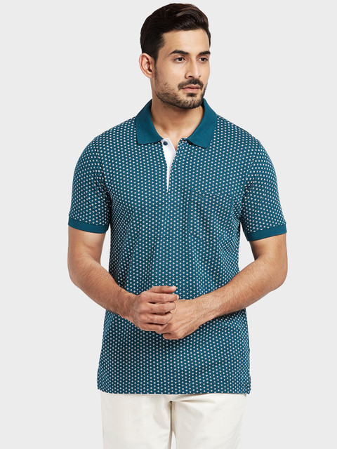 

ColorPlus Men Blue Printed Polo Collar T-shirt, Teal