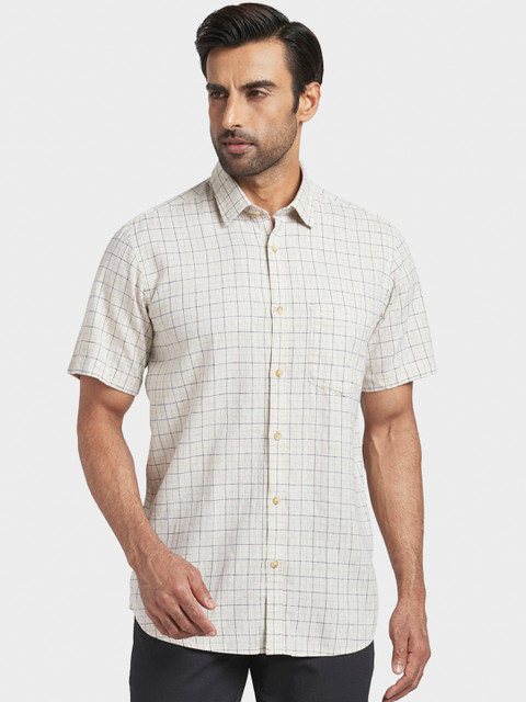 

ColorPlus Men Beige Tailored Fit Checked Casual Shirt