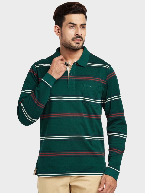

ColorPlus Men Green Striped Polo Collar T-shirt
