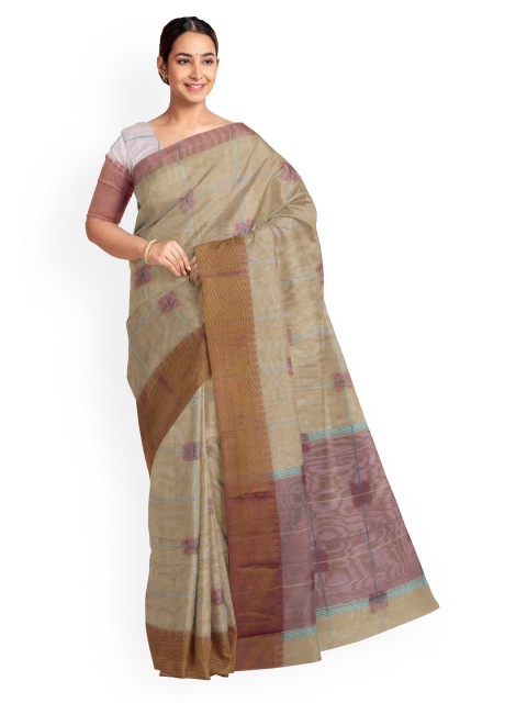 

KLM Fashion Mall Beige Checked Cotton Blend Saree