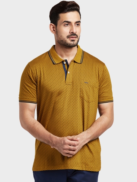 

ColorPlus Men Mustard Yellow Floral Print Polo Collar T-shirt