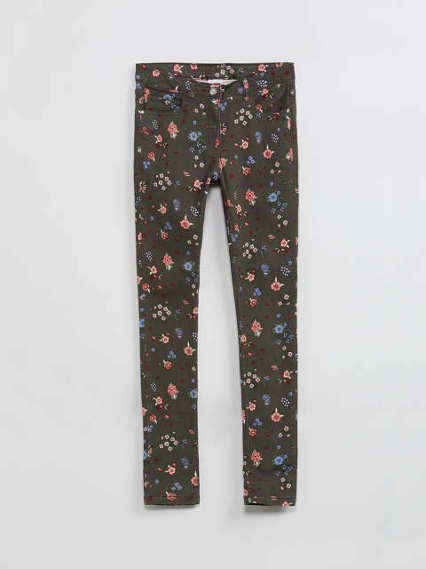 

max Girls Olive Green Regular Fit Printed Regular Trousers