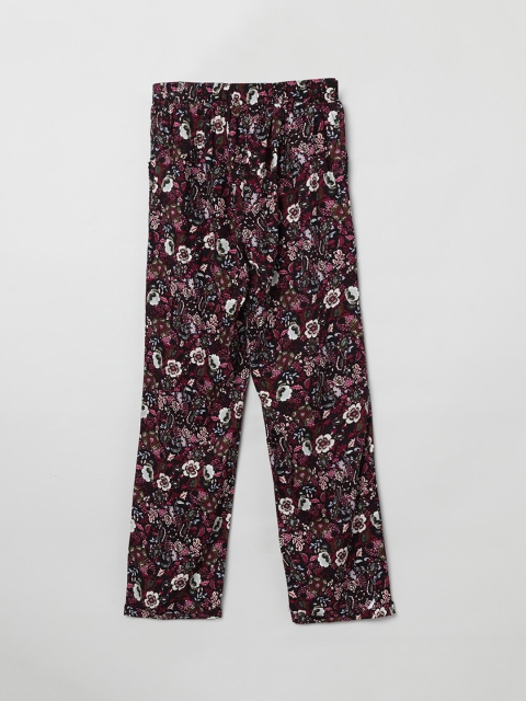 

max Girls Black & Pink Floral Printed Regular Trousers