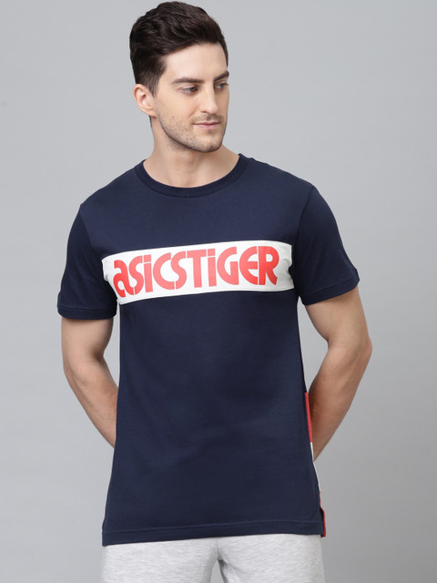 

ASICS Men Blue Printed Round Neck T-shirt