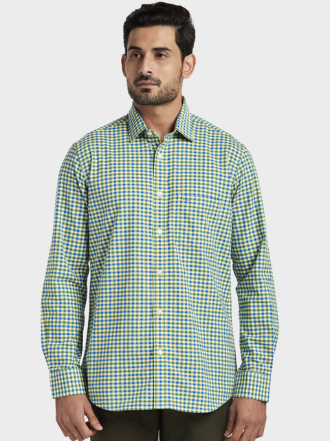 

ColorPlus Men Yellow & Green Tailored Fit Checked Casual Shirt