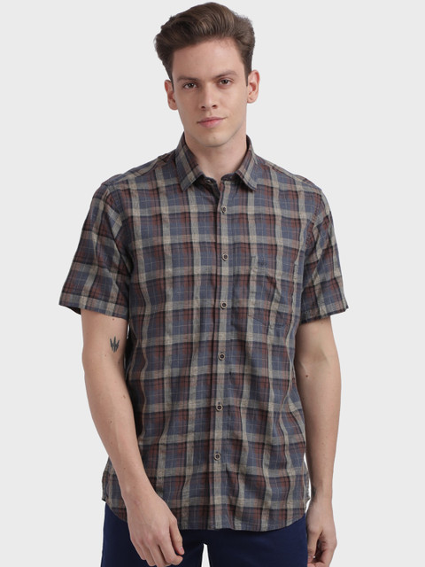 

ColorPlus Men Brown Tailored Fit Checked Casual Shirt