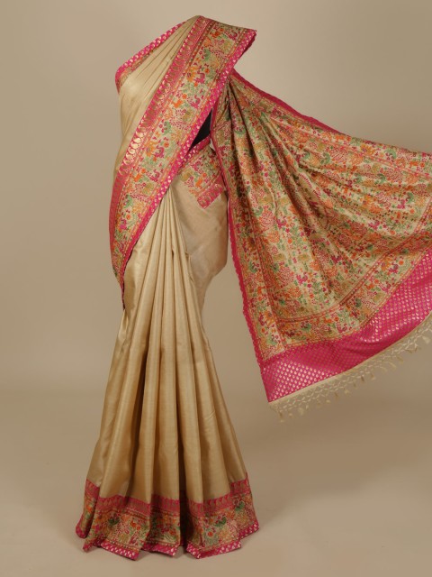 

Pothys Cream-Coloured Solid Saree