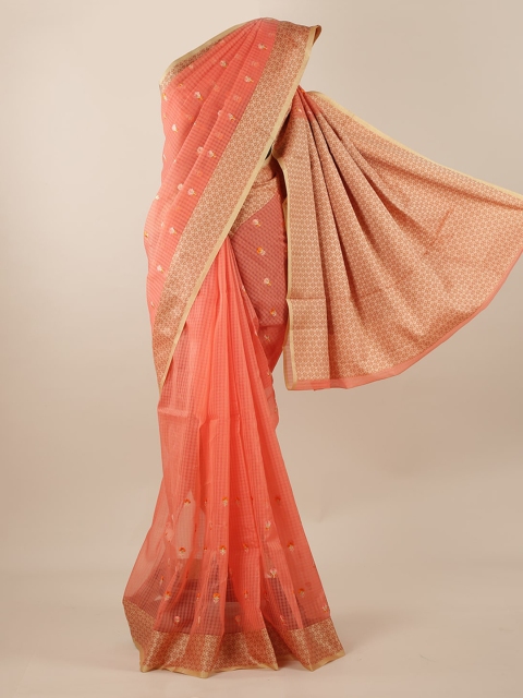

Pothys Peach-Coloured Woven Design Cotton Blend Saree