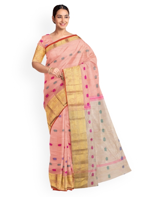 

KLM Fashion Mall Peach-Coloured & Off-White Silk Blend Printed Saree