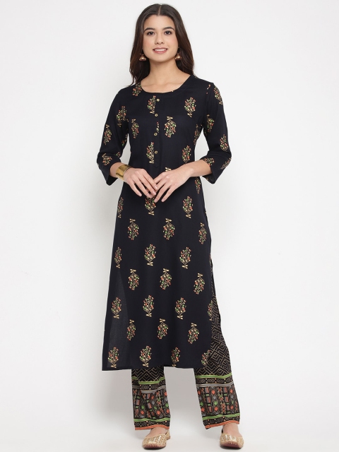 

Prakhya Women Black & Gold-Toned Printed Kurta with Trousers