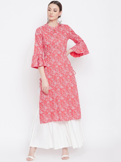 

Desi Rang Women Pink & White Printed Kurta with Sharara