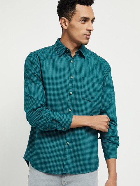 

max Men Blue & Green Slim Fit Checked Casual Shirt