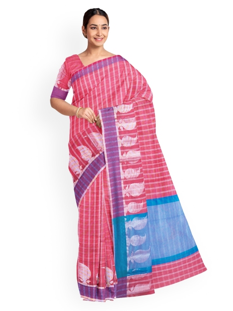 

KLM Fashion Mall Pink Striped Silk Blend Saree