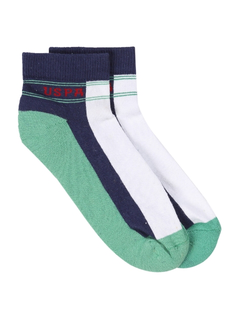 

U.S. Polo Assn. Men Green & White Colourblocked Ankle-Length Socks