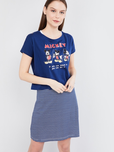 

max Women Blue Printed T-shirt Dress