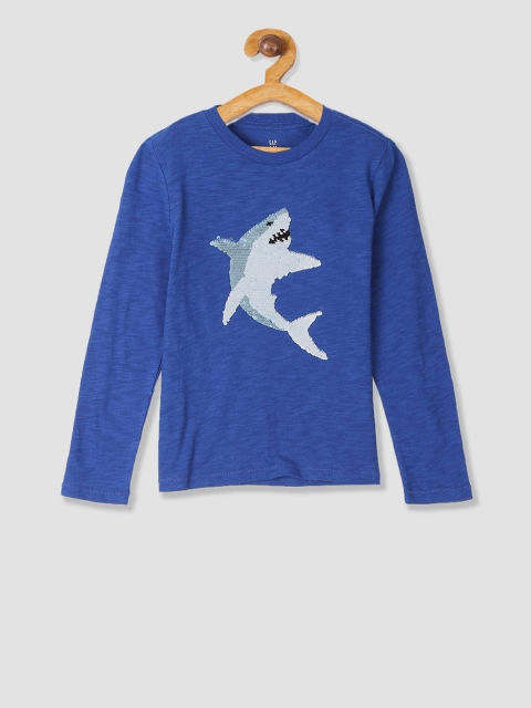 

GAP Boys Blue Solid Round Neck T-shirt