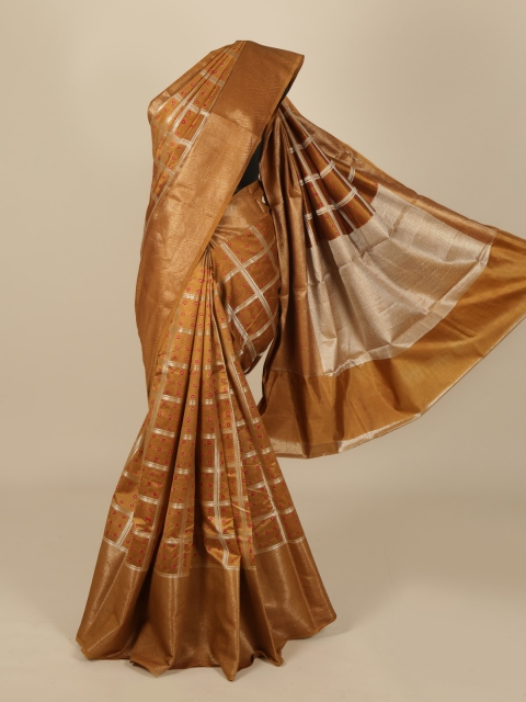 

Pothys Yellow & Off-White Jute Silk Checked Saree