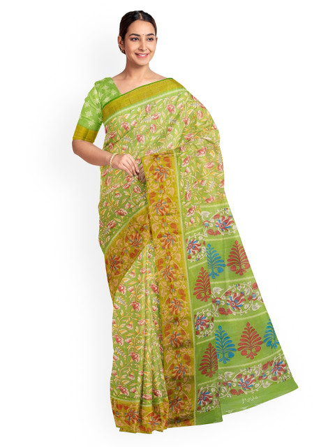 

KLM Fashion Mall Green Printed Linen Blend Saree